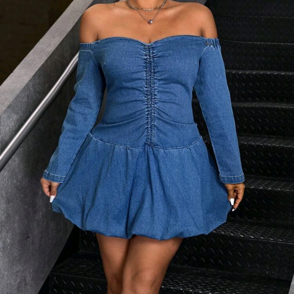 Off-Shoulder Denim Dress